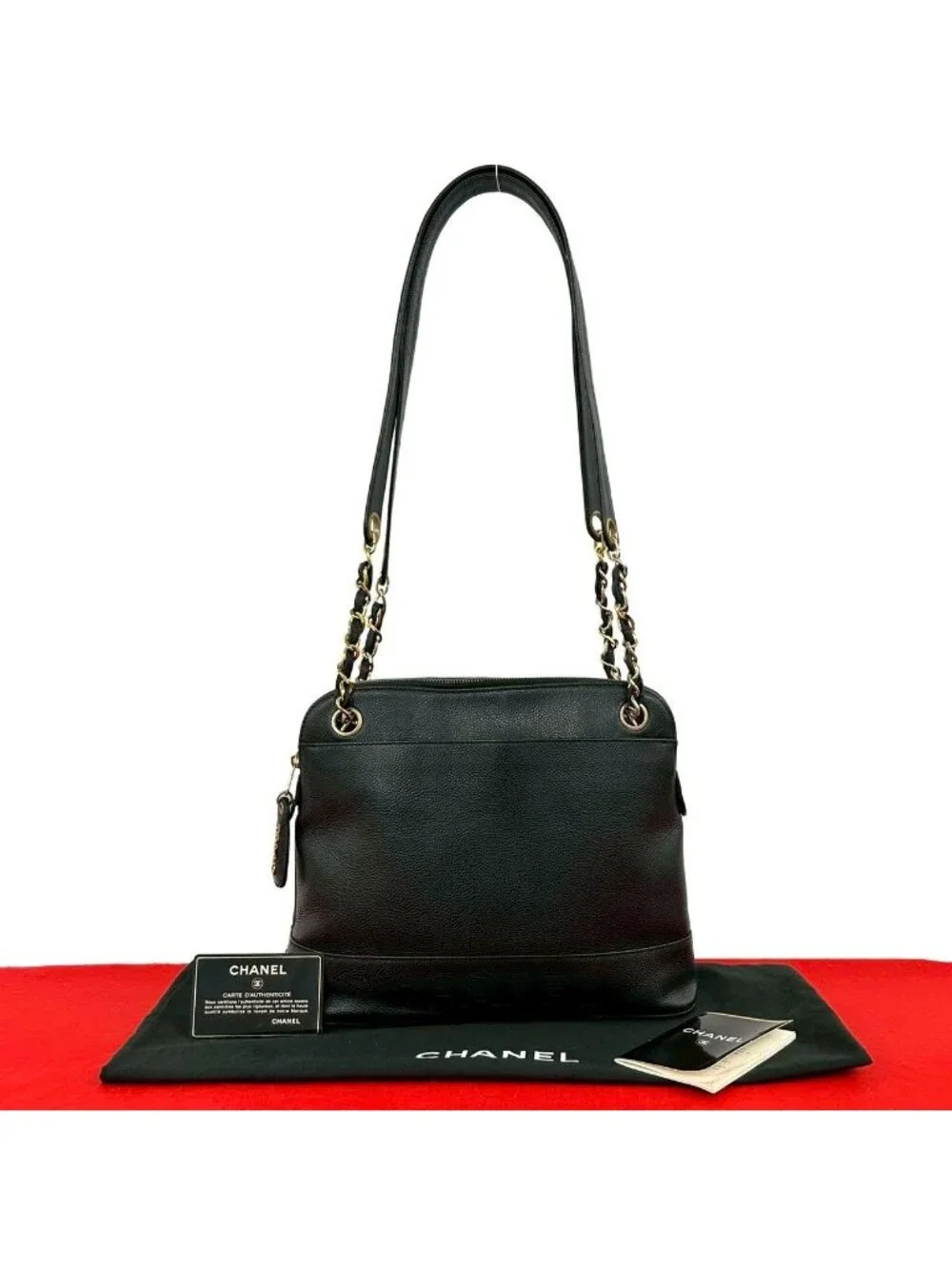Chanel Card Vintage Caviar Leather Shoulder Bag Tote Black